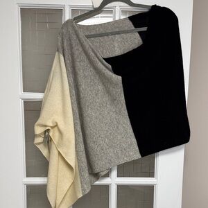 Color Block Women's poncho - Black, Gray, Cream one size 100% cashmere.